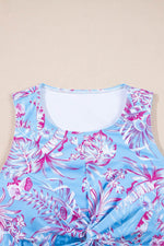 Load image into Gallery viewer, Sky Blue Plus Size Floral Print Twisted High Waist Bikini Set - Fashion Queen - 12