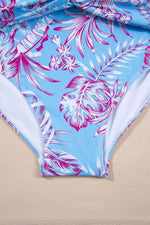 Load image into Gallery viewer, Sky Blue Plus Size Floral Print Twisted High Waist Bikini Set - Fashion Queen - 14