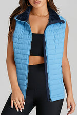 Load image into Gallery viewer, Sky Blue Plush Collared Quilted Zipped Puffer Vest - Fashion Queen - 1