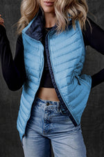 Load image into Gallery viewer, Sky Blue Plush Collared Quilted Zipped Puffer Vest - Fashion Queen - 10