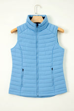 Load image into Gallery viewer, Sky Blue Plush Collared Quilted Zipped Puffer Vest - Fashion Queen - 16