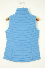 Load image into Gallery viewer, Sky Blue Plush Collared Quilted Zipped Puffer Vest - Fashion Queen - 17