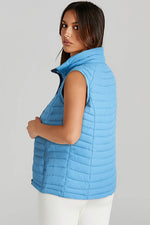 Load image into Gallery viewer, Sky Blue Plush Collared Quilted Zipped Puffer Vest - Fashion Queen - 2