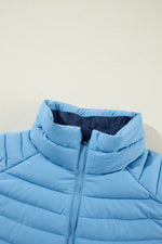 Load image into Gallery viewer, Sky Blue Plush Collared Quilted Zipped Puffer Vest - Fashion Queen - 23