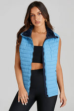 Load image into Gallery viewer, Sky Blue Plush Collared Quilted Zipped Puffer Vest - Fashion Queen - 3