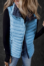 Load image into Gallery viewer, Sky Blue Plush Collared Quilted Zipped Puffer Vest - Fashion Queen - 4