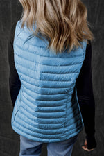 Load image into Gallery viewer, Sky Blue Plush Collared Quilted Zipped Puffer Vest - Fashion Queen - 5