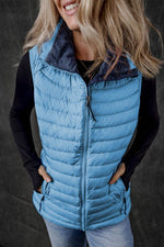 Load image into Gallery viewer, Sky Blue Plush Collared Quilted Zipped Puffer Vest - Fashion Queen - 6