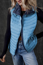 Load image into Gallery viewer, Sky Blue Plush Collared Quilted Zipped Puffer Vest - Fashion Queen - 8