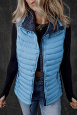 Load image into Gallery viewer, Sky Blue Plush Collared Quilted Zipped Puffer Vest - Fashion Queen - 9