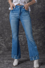 Load image into Gallery viewer, Sky Blue Slight Distressed Medium Wash Flare Jeans - Fashion Queen - 13