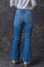 Load image into Gallery viewer, Sky Blue Slight Distressed Medium Wash Flare Jeans - Fashion Queen - 15