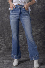 Load image into Gallery viewer, Sky Blue Slight Distressed Medium Wash Flare Jeans - Fashion Queen - 16