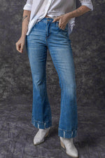 Load image into Gallery viewer, Sky Blue Slight Distressed Medium Wash Flare Jeans - Fashion Queen - 17