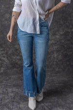 Load image into Gallery viewer, Sky Blue Slight Distressed Medium Wash Flare Jeans - Fashion Queen - 19