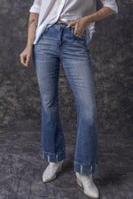 Load image into Gallery viewer, Sky Blue Slight Distressed Medium Wash Flare Jeans - Fashion Queen - 20