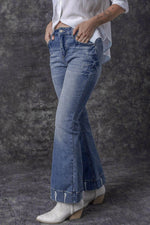 Load image into Gallery viewer, Sky Blue Slight Distressed Medium Wash Flare Jeans - Fashion Queen - 24