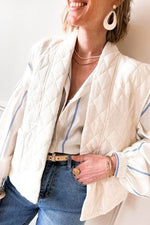 Load image into Gallery viewer, Sky Blue Stripe Drop Shoulder Bubble Sleeve Loose Shirt - Fashion Queen - 3