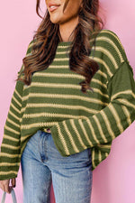 Load image into Gallery viewer, Sky Blue Stripe Drop Shoulder Casual Sweater - Fashion Queen - 10