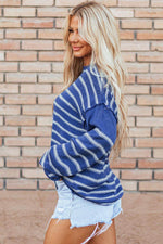 Load image into Gallery viewer, Sky Blue Stripe Drop Shoulder Casual Sweater - Fashion Queen - 14