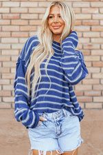 Load image into Gallery viewer, Sky Blue Stripe Drop Shoulder Casual Sweater - Fashion Queen - 16