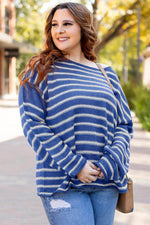 Load image into Gallery viewer, Sky Blue Stripe Drop Shoulder Casual Sweater - Fashion Queen - 17