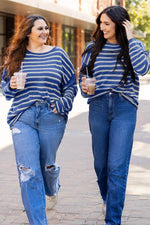 Load image into Gallery viewer, Sky Blue Stripe Drop Shoulder Casual Sweater - Fashion Queen - 19