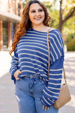 Load image into Gallery viewer, Sky Blue Stripe Drop Shoulder Casual Sweater - Fashion Queen - 2