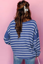 Load image into Gallery viewer, Sky Blue Stripe Drop Shoulder Casual Sweater - Fashion Queen - 23
