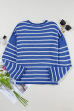 Load image into Gallery viewer, Sky Blue Stripe Drop Shoulder Casual Sweater - Fashion Queen - 28