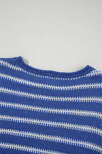 Load image into Gallery viewer, Sky Blue Stripe Drop Shoulder Casual Sweater - Fashion Queen - 29