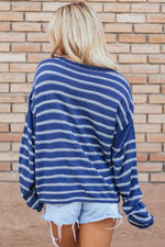 Load image into Gallery viewer, Sky Blue Stripe Drop Shoulder Casual Sweater - Fashion Queen - 3