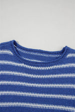 Load image into Gallery viewer, Sky Blue Stripe Drop Shoulder Casual Sweater - Fashion Queen - 30