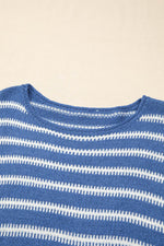 Load image into Gallery viewer, Sky Blue Stripe Drop Shoulder O Neck Plus Size Sweater - Fashion Queen - 10