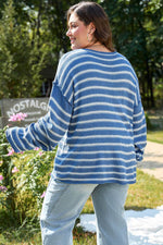 Load image into Gallery viewer, Sky Blue Stripe Drop Shoulder O Neck Plus Size Sweater - Fashion Queen - 2