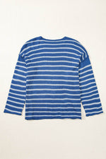 Load image into Gallery viewer, Sky Blue Stripe Drop Shoulder O Neck Plus Size Sweater - Fashion Queen - 9