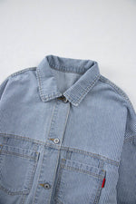Load image into Gallery viewer, Sky Blue Stripe Washed Oversize Pocketed Denim Jacket - Fashion Queen - 16