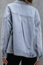 Load image into Gallery viewer, Sky Blue Stripe Washed Oversize Pocketed Denim Jacket - Fashion Queen - 2