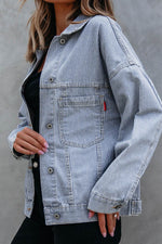 Load image into Gallery viewer, Sky Blue Stripe Washed Oversize Pocketed Denim Jacket - Fashion Queen - 3