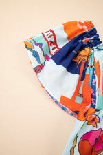 Load image into Gallery viewer, Sky Blue Tropical Printed Square Neck Flutter Sleeve Babydoll Blouse - Fashion Queen - 6