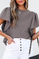 Load image into Gallery viewer, Sleet Solid Color Textured Flutter Sleeve Top - Fashion Queen - 12