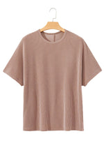 Load image into Gallery viewer, Smoke Gray Ribbed Striped Crew Neck Plus Size Knit T Shirt - Fashion Queen - 15