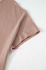 Load image into Gallery viewer, Smoke Gray Ribbed Striped Crew Neck Plus Size Knit T Shirt - Fashion Queen - 3