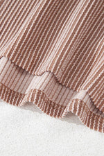 Load image into Gallery viewer, Smoke Gray Ribbed Striped Crew Neck Plus Size Knit T Shirt - Fashion Queen - 6