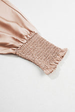 Load image into Gallery viewer, Smoke Gray Shirred Dolman Sleeve Satin Blouse - Fashion Queen - 10