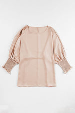 Load image into Gallery viewer, Smoke Gray Shirred Dolman Sleeve Satin Blouse - Fashion Queen - 7