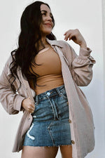 Load image into Gallery viewer, Smoke Gray Solid Corded Drop Shoulder Plus Size Shacket - Fashion Queen - 2