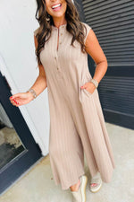 Load image into Gallery viewer, Smoke Gray Textured Buttoned Wide Leg Sleeveless Jumpsuit - Fashion Queen - 2