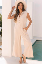 Load image into Gallery viewer, Smoke Gray Textured Buttoned Wide Leg Sleeveless Jumpsuit - Fashion Queen - 6