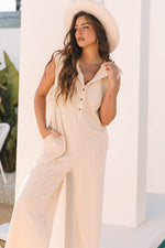 Load image into Gallery viewer, Smoke Gray Textured Buttoned Wide Leg Sleeveless Jumpsuit - Fashion Queen - 8